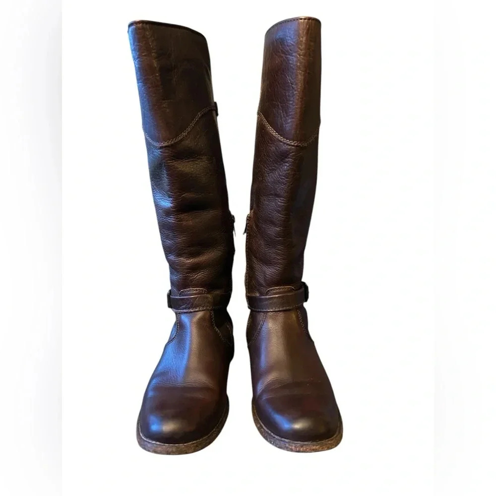 Frye Tall Leather Riding Boots in Dark Brown